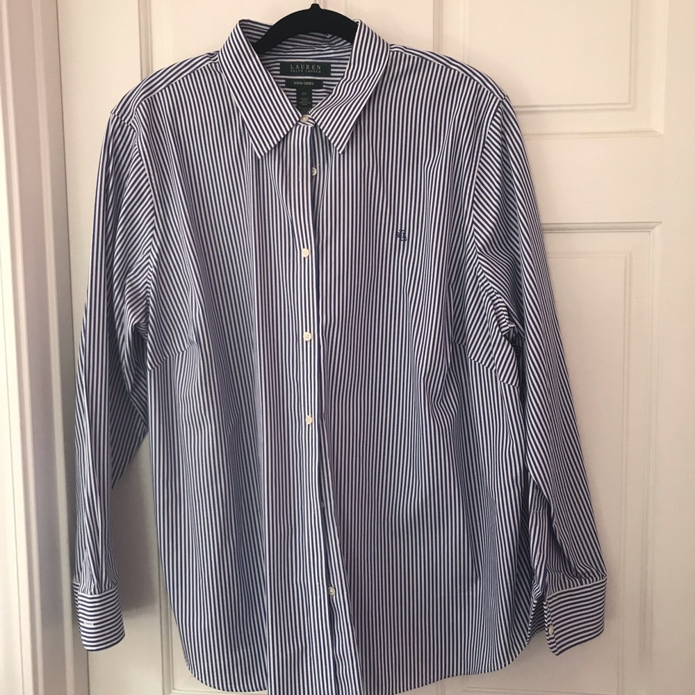 Classic blue and white stripe long sleeve shirt